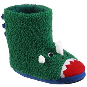 Totes toasties Green Kid Dinosaur boots slippers Size small 11-12